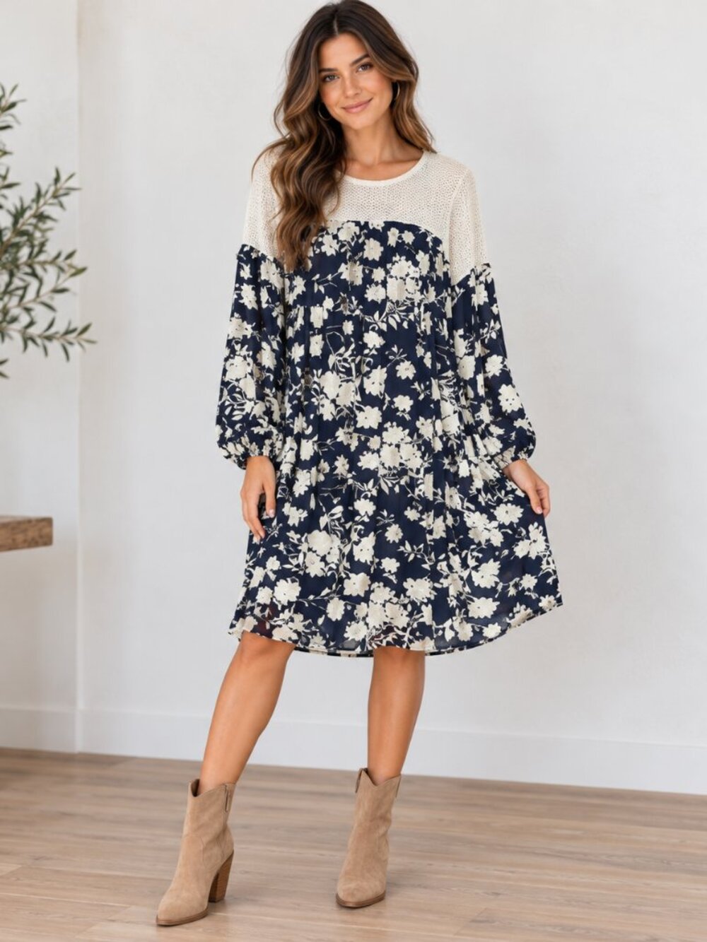 Sunday in Brooklyn Anthropologie L Floral Mixed Media Tunic Dress NWT Boho